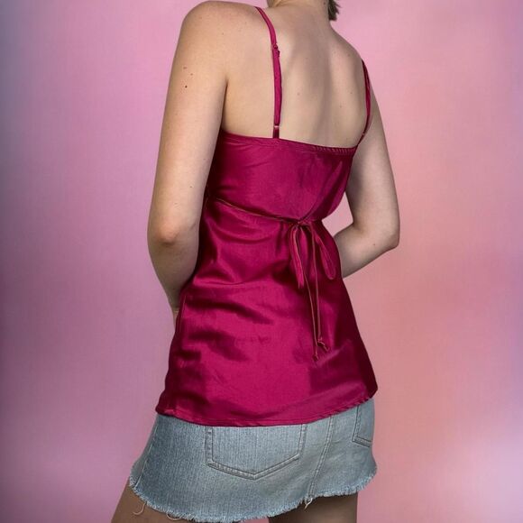 Y2K My Michele pink elegant satin tie back flowy layered cami top🎀 - Picture 3 of 8